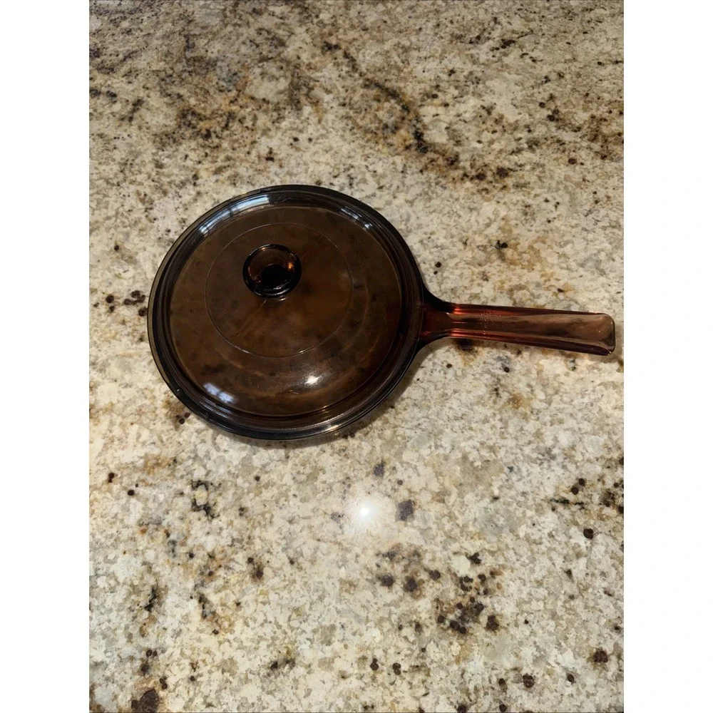 Vision Ware Corning Glass Sauce Pan Pot 1.5 L Amber Cookware USA Pyrex Lid